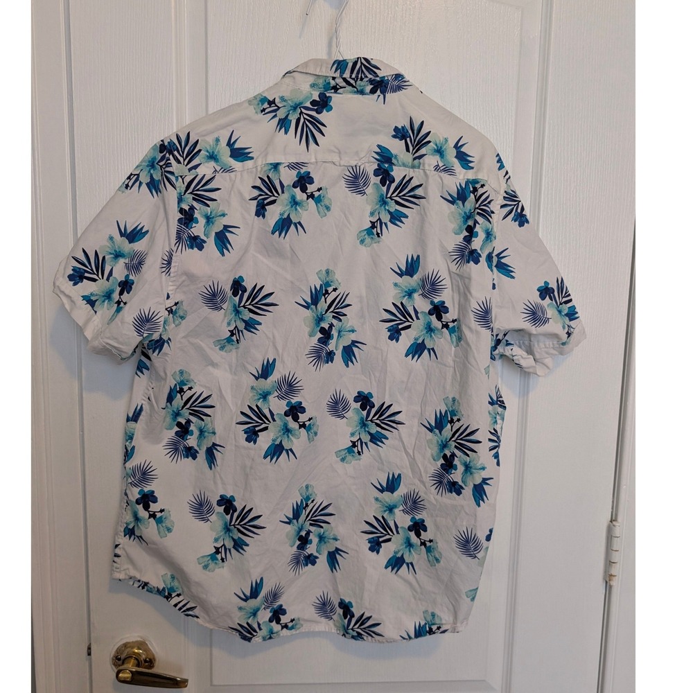 Denim & Flower Ricky Singh Mens XL White Blue Tropical Floral Button Down Shirt - Picture 3 of 6